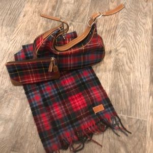Coach bag, cosmetics case and wool/cashmere scarf